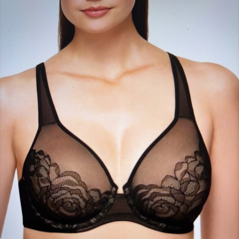 Wacoal 34H Stark Beauty Underwire Bra 855225 Black 121943 New Lace Sheer